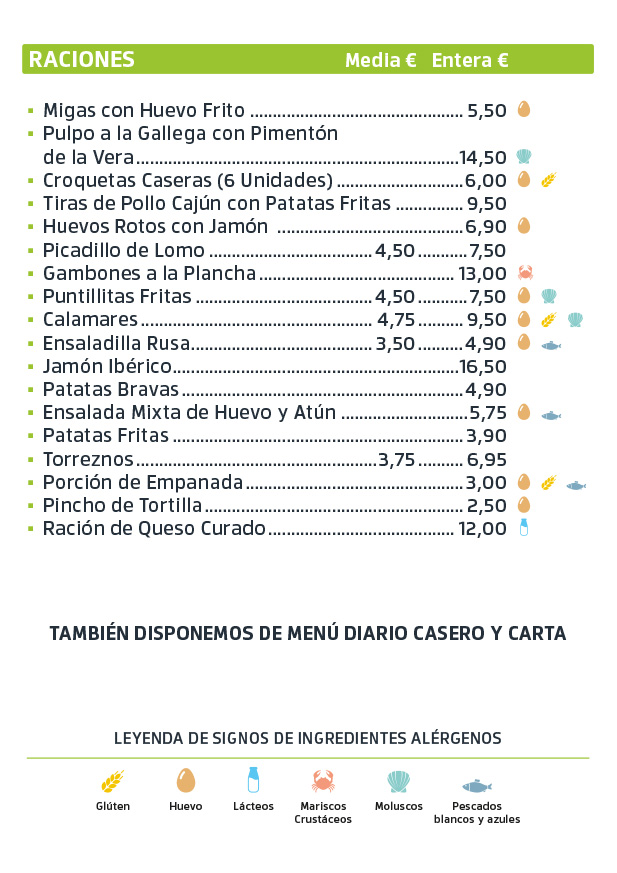 Carta cafetería DST Belvís